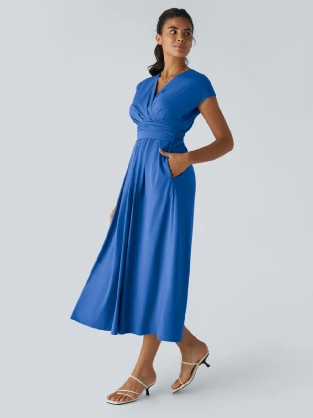 HALARA Breezeful V-Neck Short-Sleeve Tie Back Midi Dress Sz L Quick-Dry